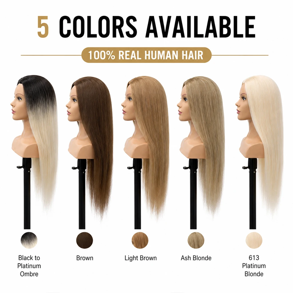 Natural Cuticle Human Hair Mannequins with Shoulder for Updos Heat Styling Hair Doll Head Manikins Long Hair Training Head