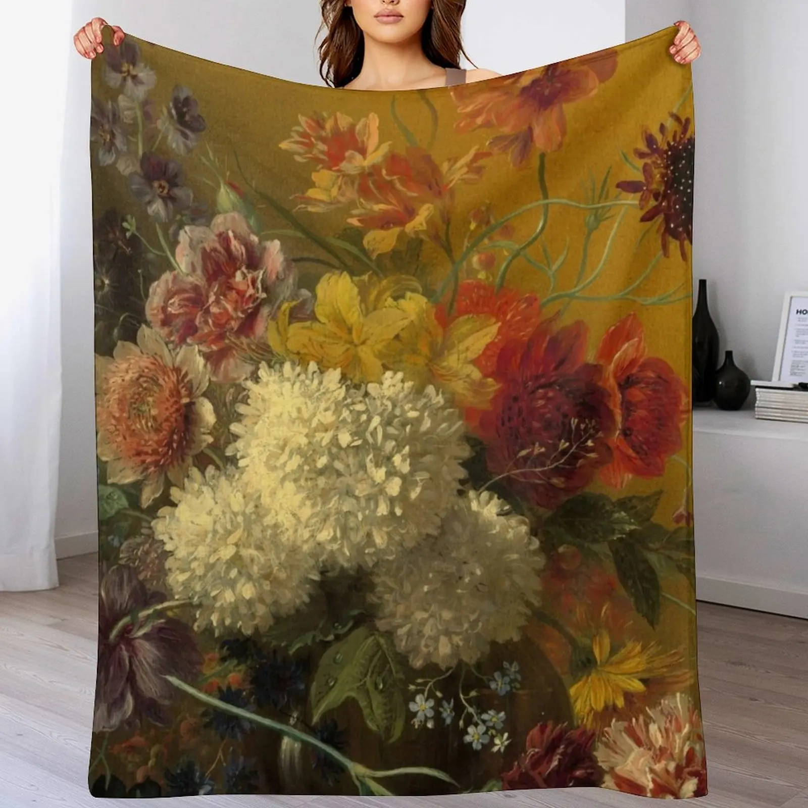 

George Jacobus Johannes van Os Still Life with Flowers Throw Blanket Soft Breathable Blanket for Night Sleeping
