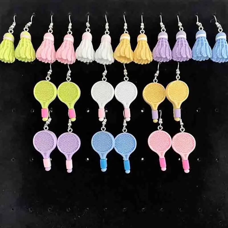 Earring For Women Chidren Resin Handmade Simulation Badminton Badminton Racket Drop Earrings Funny Gift