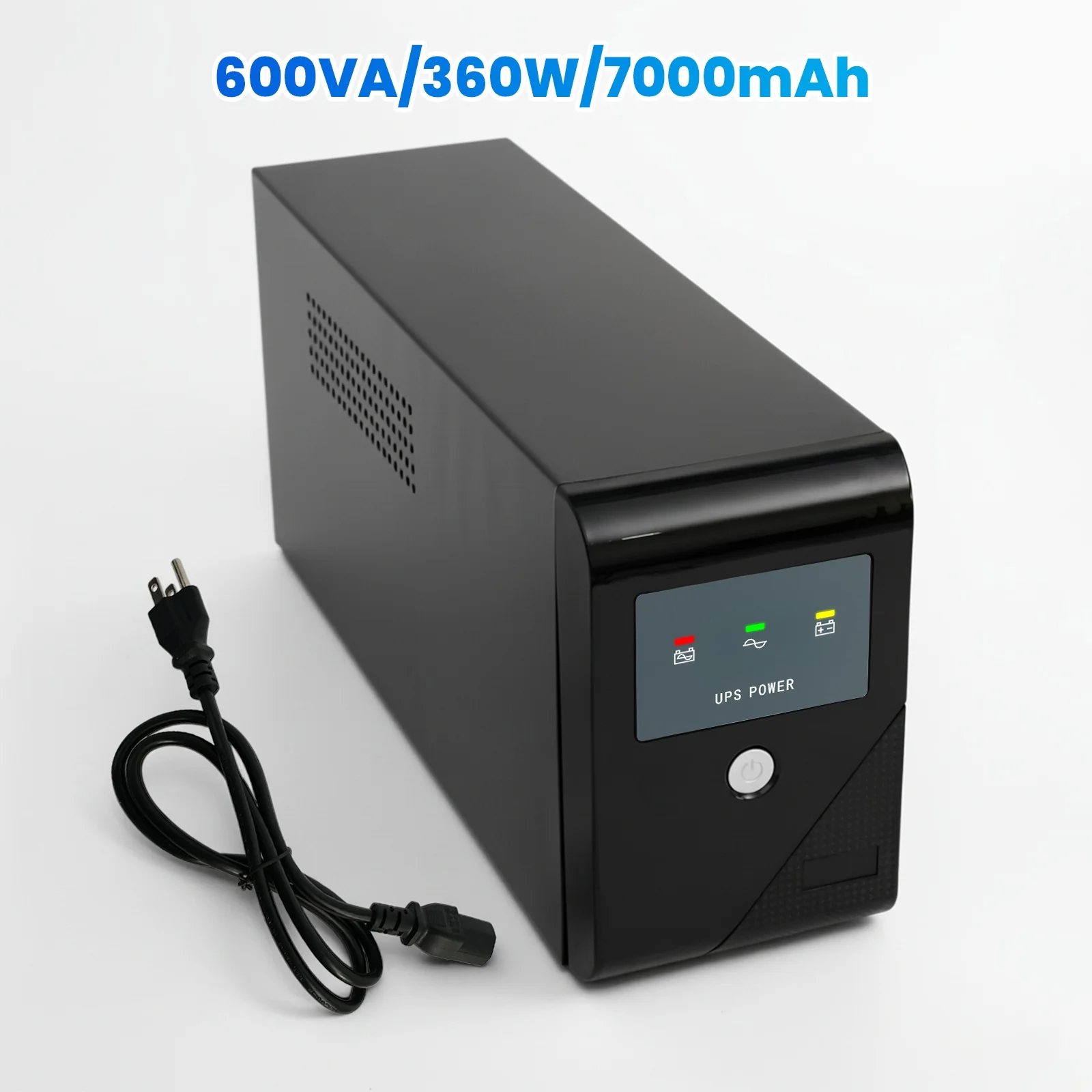 

Backup UPS Power Supply 600VA 360W Battery Backup Power Surge Protector Sine Wave with 3 Outlets for Home and Office