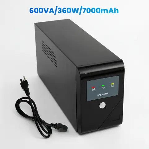 Backup UPS Power Supply 600VA 360W Battery Backup Power Surge Protector Sine Wave with 3 Outlets  for Home and Office