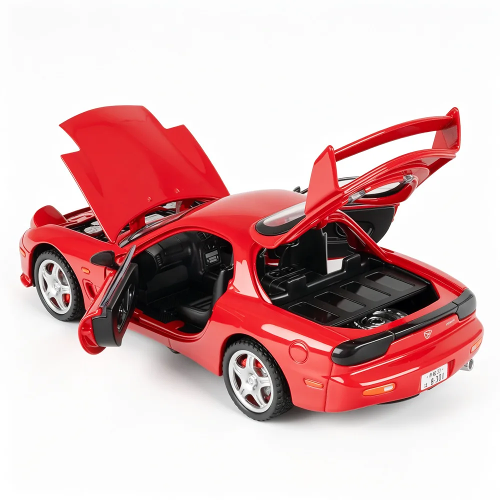 1:28 Alloy Metal Diecast Model Car Compatible With RX-7 FD3S Initial D JDM RedSuns Rotary Sports Car Living Study Room Toy