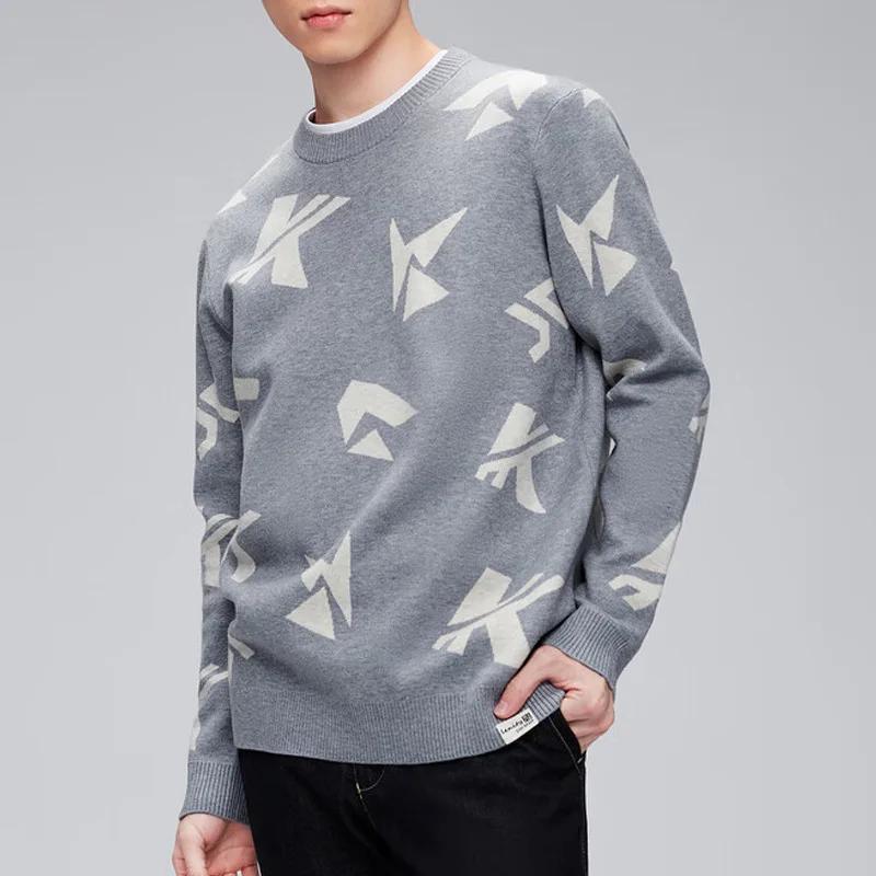 

Thi Knitted Long Sve Men's Sweater round Ne Letter Embroidery Warm Autumn Winter ential Base Layer M Faion