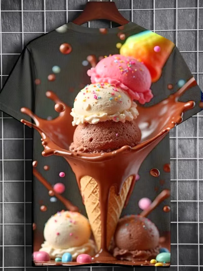 Women's Men's Rainbow Ice Cream 3D Print T-Shirt Cute Colorful Swirl Cone Graphic Tee Short Sleeve Casual Tee Streetwear