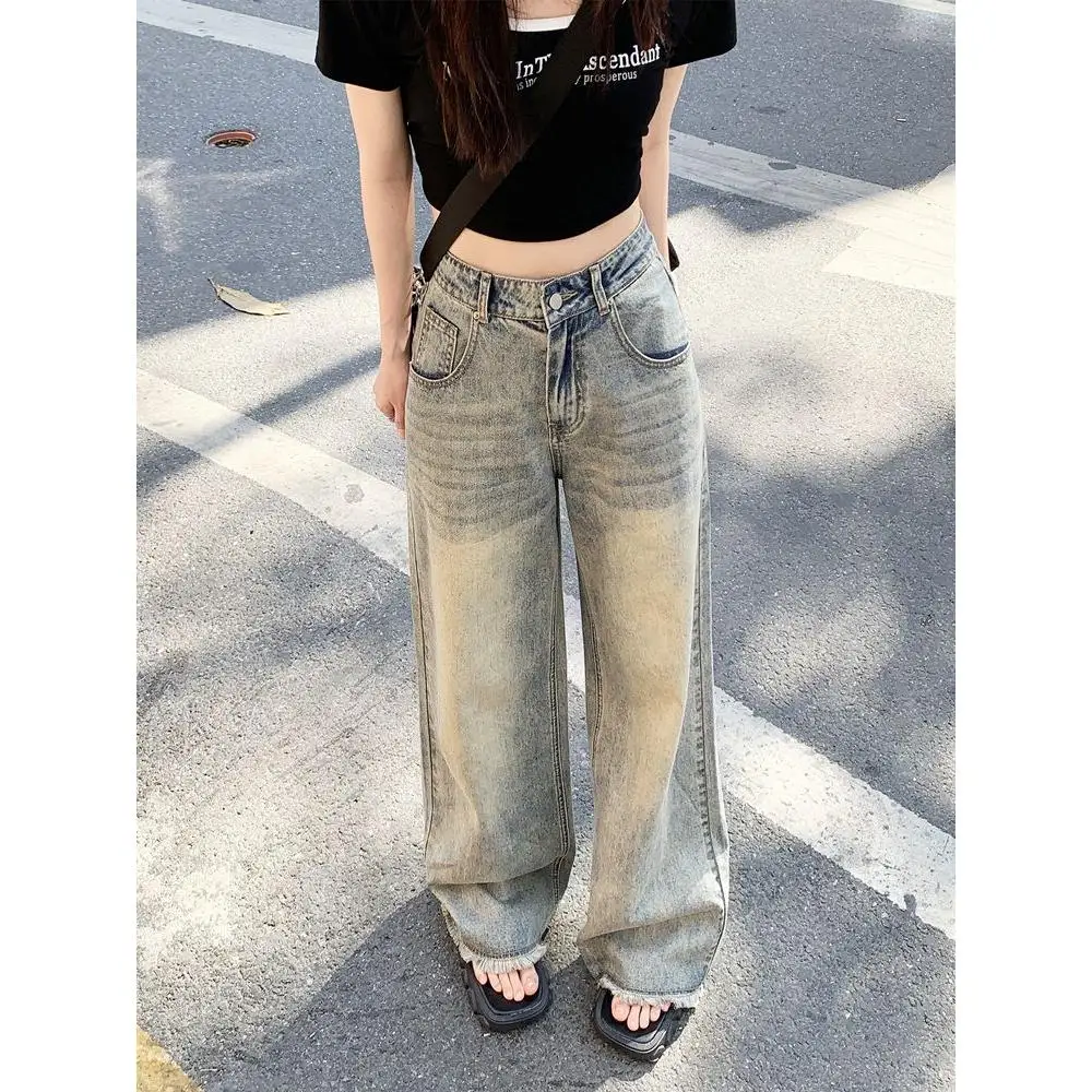 

Retro American Sle Wide Leg Denim Jeans Women's New 2026 High Waist Loose Slimming Drapey Straight Leg Cotton Blend