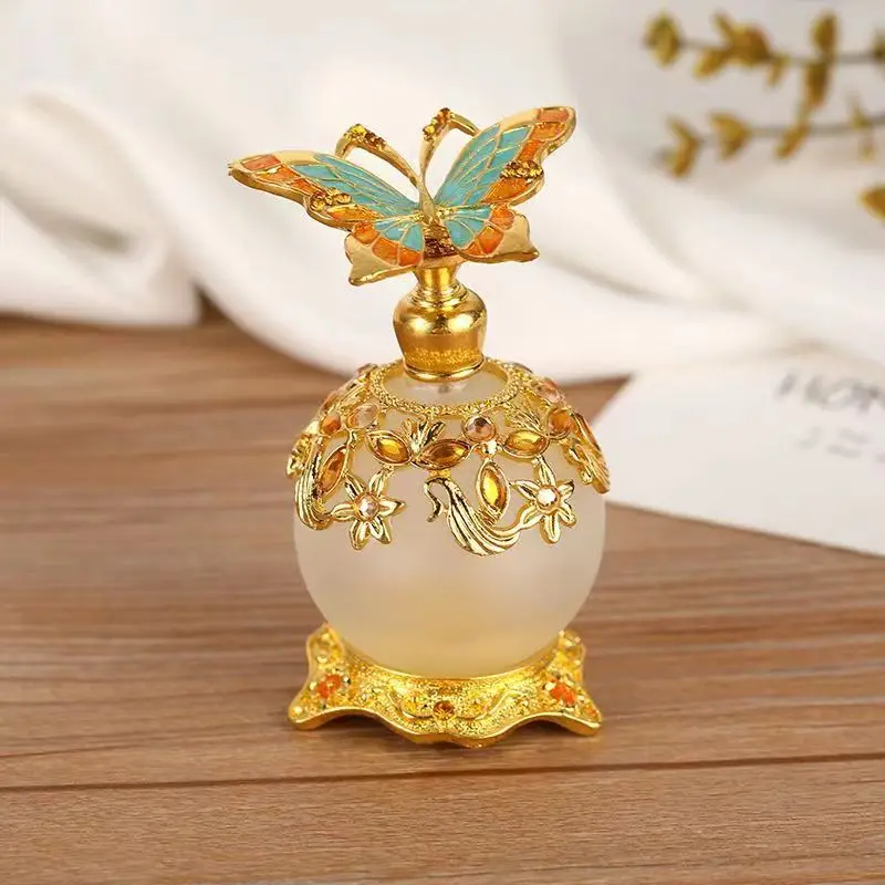 25ml Vintage Perfume Bottle butterfly Handmade Manual Painting Small Empty Refillable Bottles Metal Glass Wedding Decor Gift