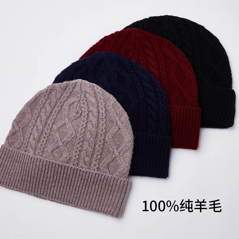 100% pure wool in winter knitting wool cap, men and women the old hat grandmother mom old man warm hat