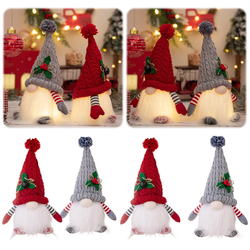 

Christmas Plush Gnome with Light Tabletop Santa Figurine Scandinavian Gnome Figurine Xmas Decor for Home Kitchen Farmhouse