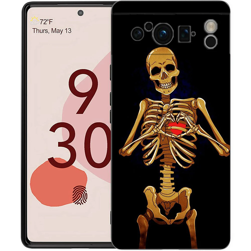 Red Love Skeleton Diagram Phone Case Cover for Google Pixel 8 7 6 7A 6A Pro 5G Shockproof Silicone Soft 8 Pro 5G Shell Capas Bag