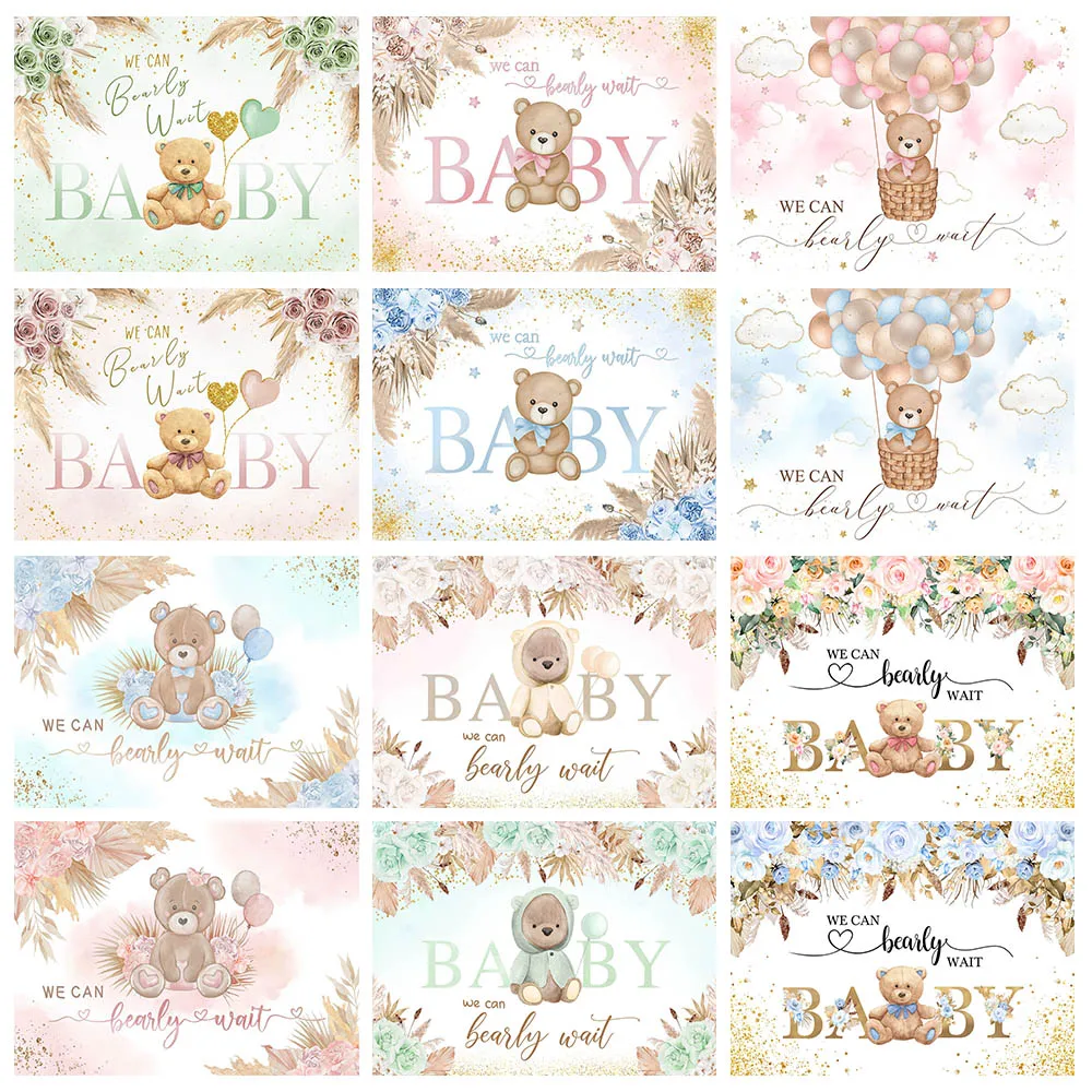 

Mocsicka We Can Bearly Wait Baby Shower Backdrop Bohemian Newborn Baptism Background Studio Photo Shoot Props Party Decor Banner