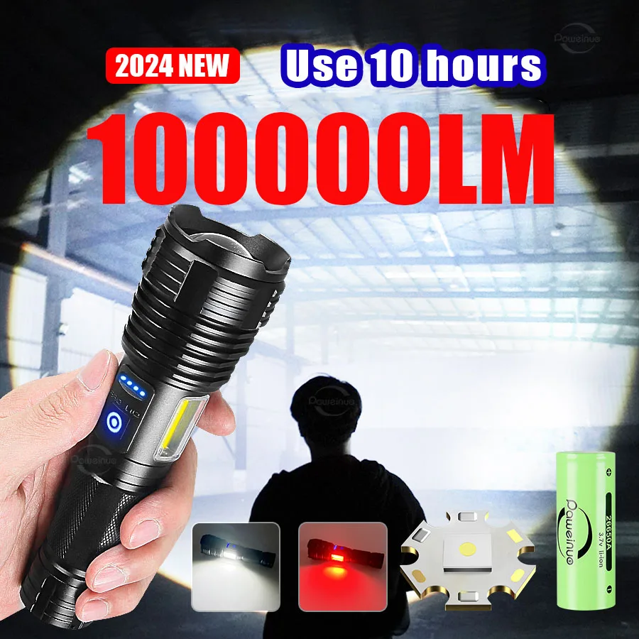 

Super Bright Ultra Powerful Flashlight Telescopic Zoom COB Red Light Portable Rechargeable Led Lamp Waterproof IPX6 Torch Light