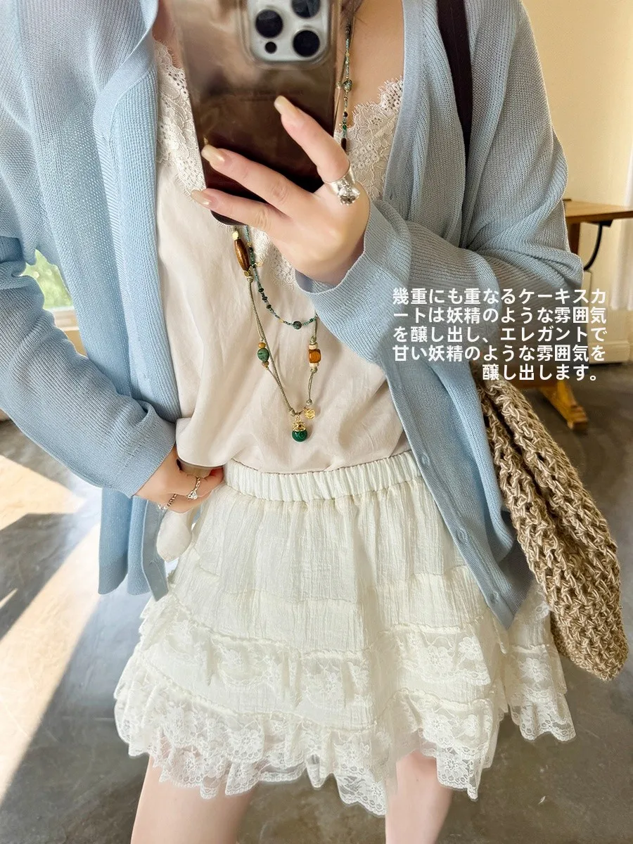 

Юбка-трапеция Annforest из тюля с кружевной отделкой, многослойная, в стиле «торт», полупрозрачная, из смесового шелка, с эластичной талией, свободного кроя