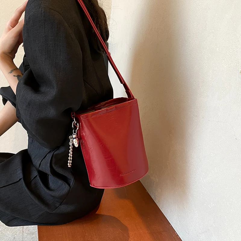 Fashion Bucket Bag Small Women Color Crossbody Bag Female PU Leather Shoulder Bag Personalize Name Female Cell Phone Sac 2024