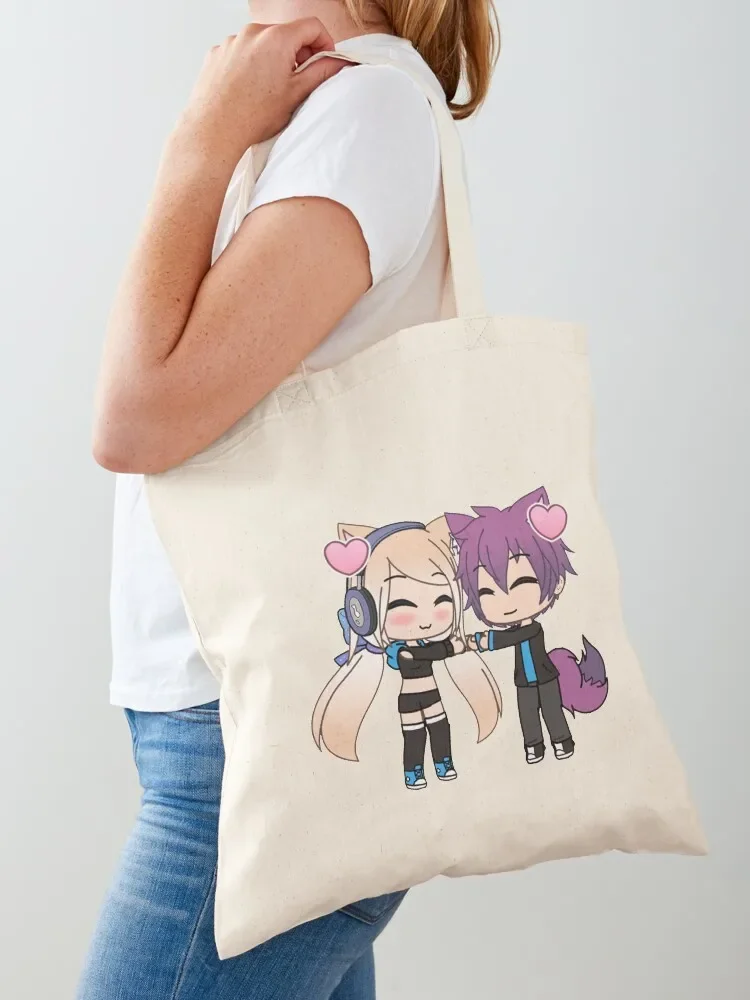 Cute Gacha Girl and Boy with Fox Tail Tote Bag free delivery bags woman shopping bag