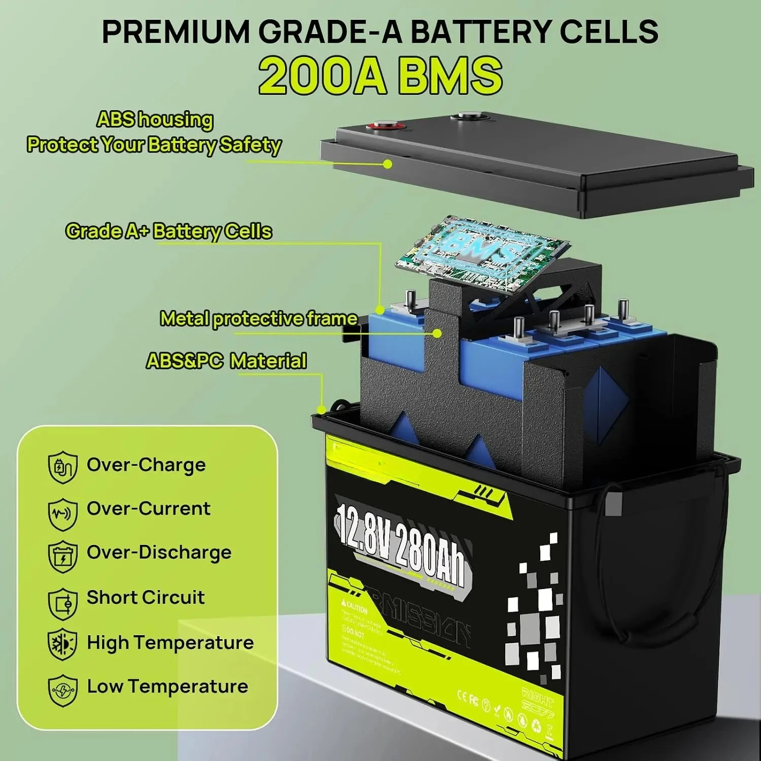 12V 280Ah LiFePO4 battery, 3360Wh Deep Cycle Lithium Battery, with Smart 200A BMS & Low-Temp Protection, MAX 15000+, Customized