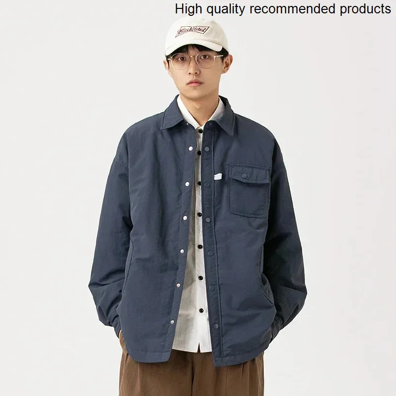 

Winter Thicken Padded Cotton Autumn Waterproof Shirt Men Loose Casual Long Sleeve Outdoor Warm Cargo Shirts Coat Male Jacket
