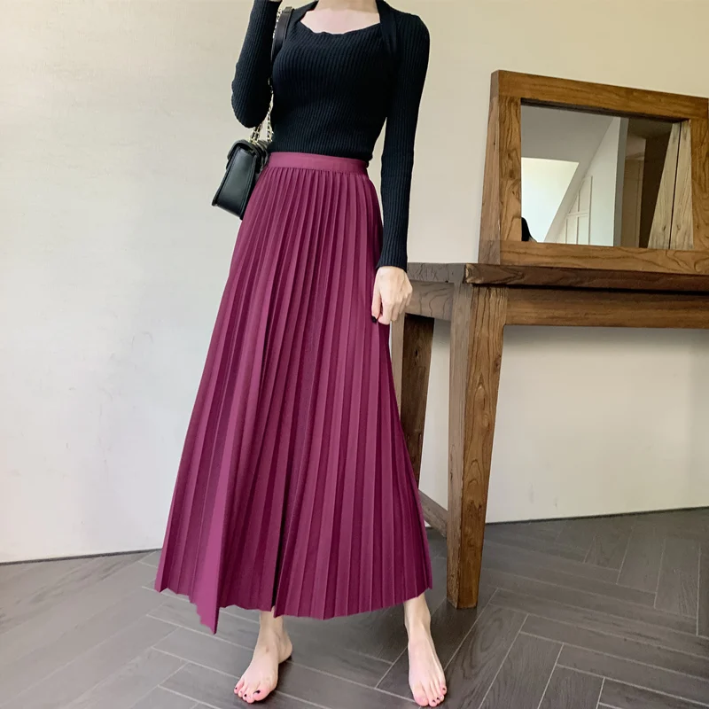 

Ретро-юбка макси с высокой талией, плиссированная, свободного кроя, А-силуэт, драпированная, универсальная, из полиэфирного волокна