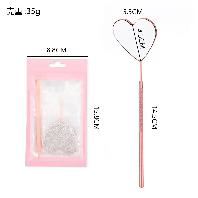 Miroir à Cils en Forme de Cœur avec Longue Poignée en Diamant, pour Vérifier l'Extension de Faux Cils, Outils de Maquillage de miles, 1 Pièce