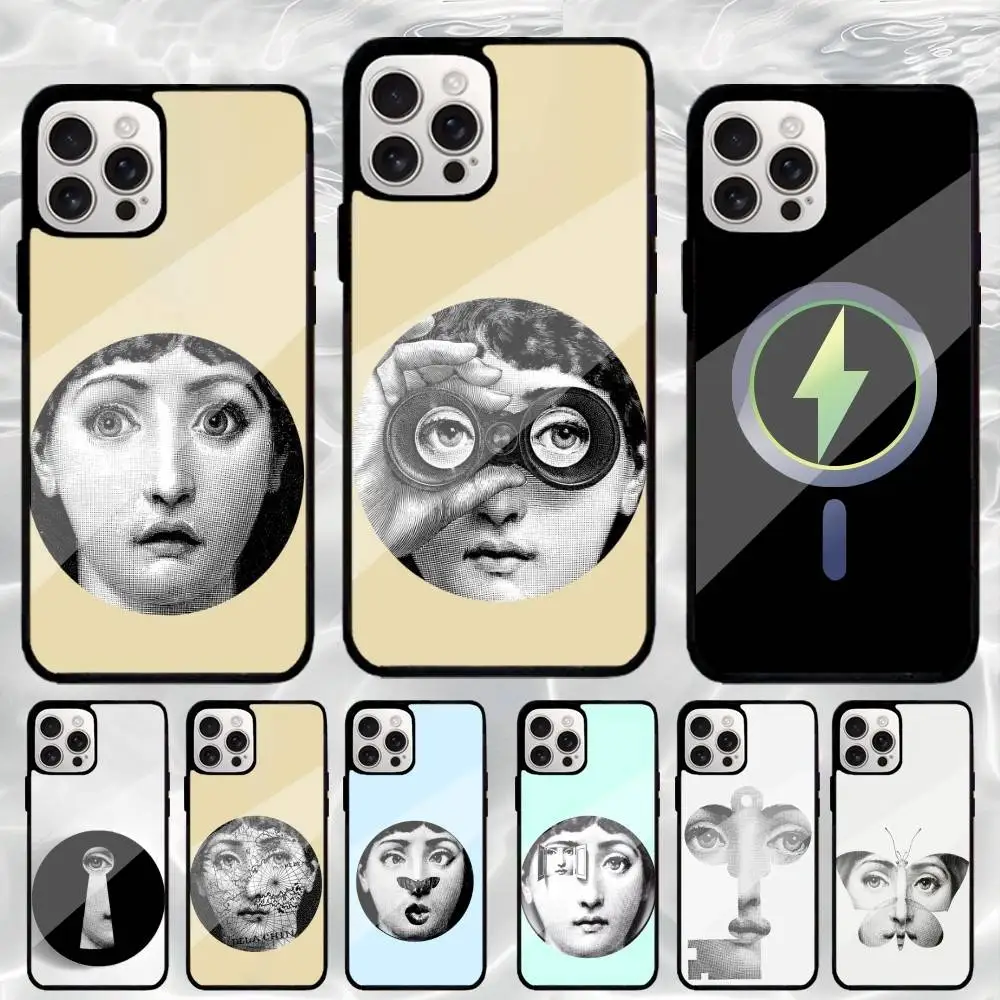 

F-Face Art P-Piero-Fornasettis Phone Case For iPhone17,16,15,14,13,12,11 Plus,Pro Max Magnetic Magsafe Wireless Charging