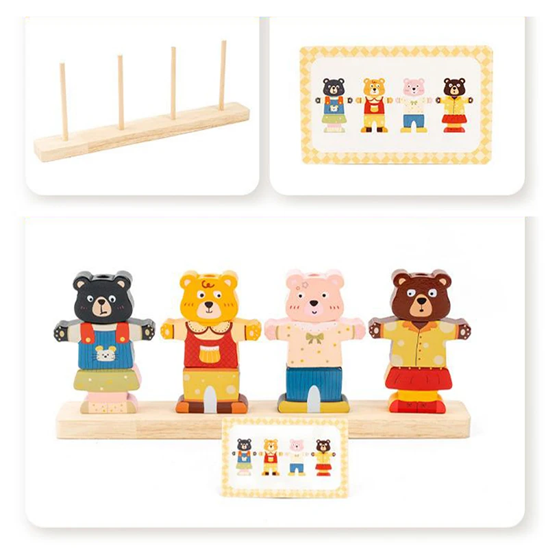Montessori Wooden Animal Stacking & Dress Up Blocks Educational Toy Colorful Puzzle Imaginative Play For Children