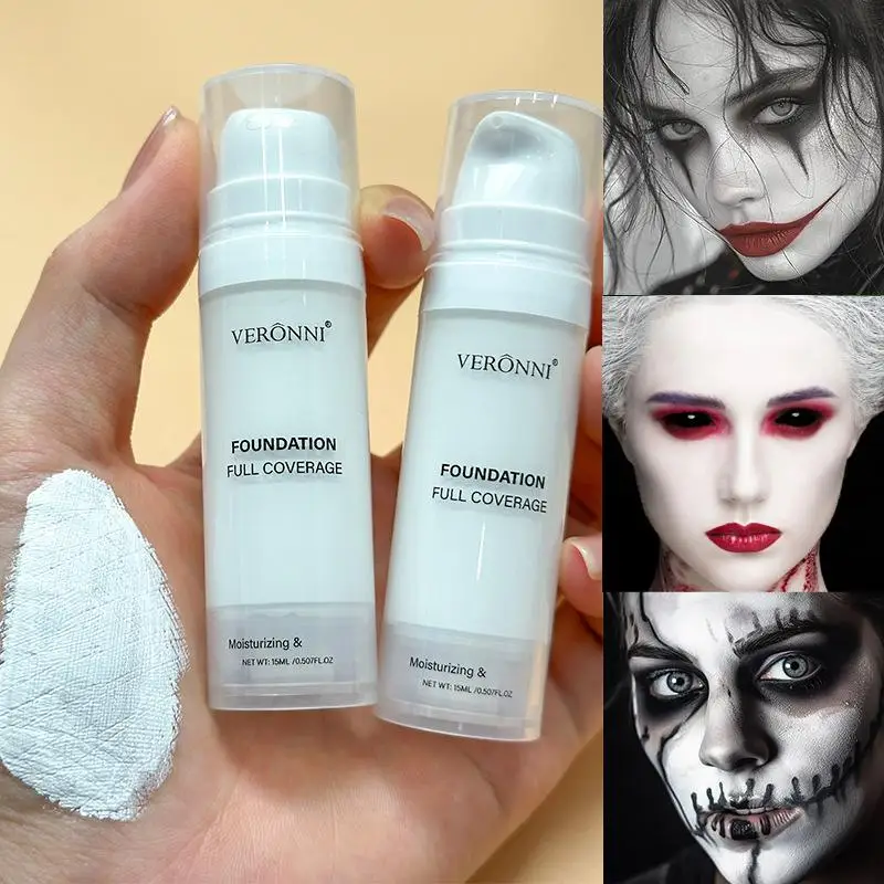Base líquida branca, clareamento e brilho da cor da pele, base facial para palco, cosplay, maquiagem de halloween, cosmet b9u9