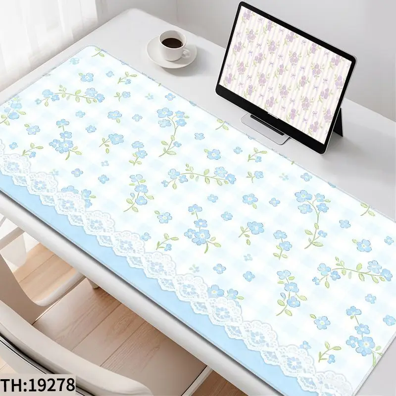 Leather Desk Pad Protector FULL Screen Flower Floral Pink Y2K Mouse Pad Office Desk Mat Waterproof Non-Slip PU Desk Blotter Pad