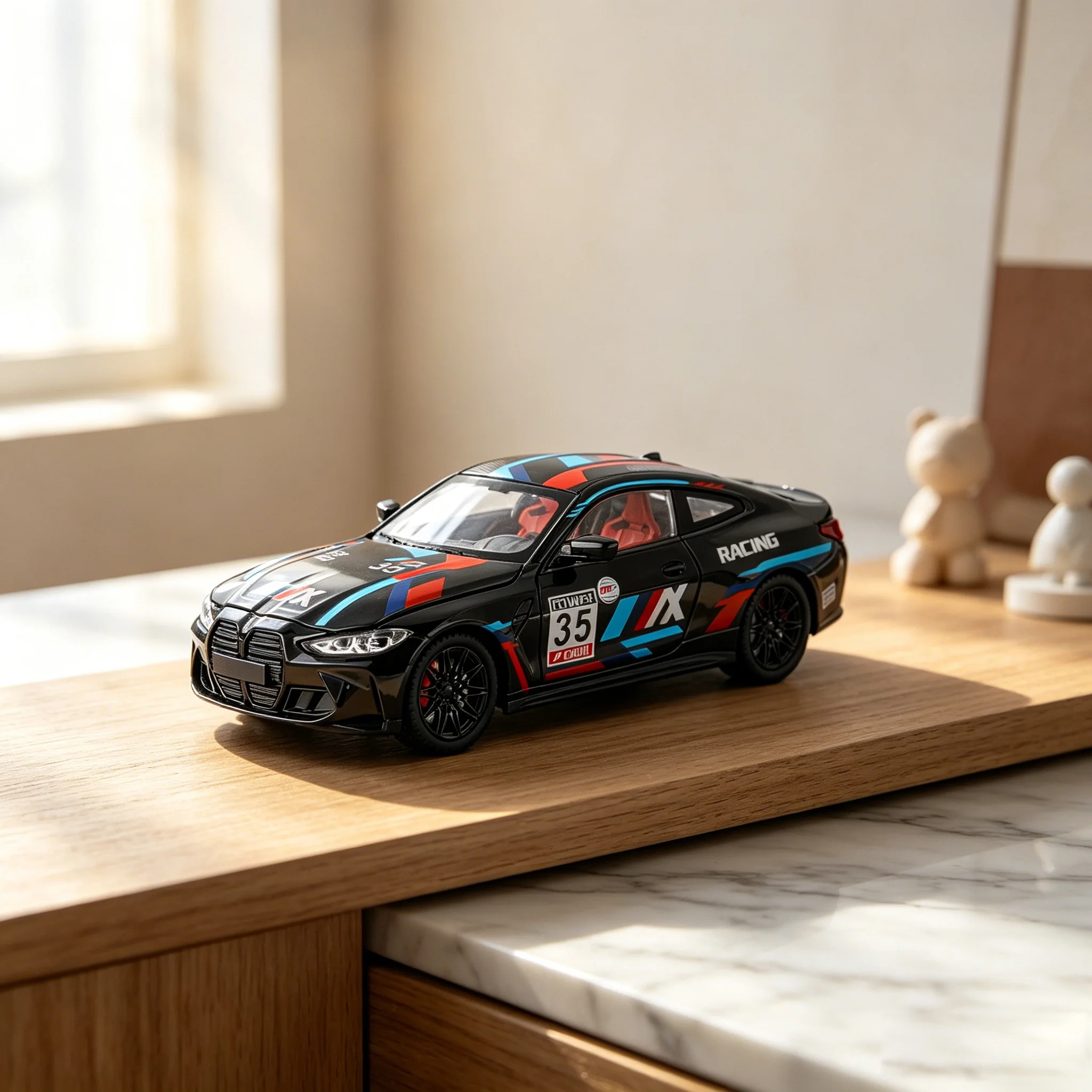 

1/24 scale BMW M4 latte version luxury car model, simulated alloy die-cast car model, desktop ornament, boy gift