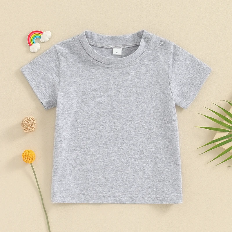 Camiseta de manga corta con cuello redondo para niños, Tops de verano sólidos, ropa informal diaria