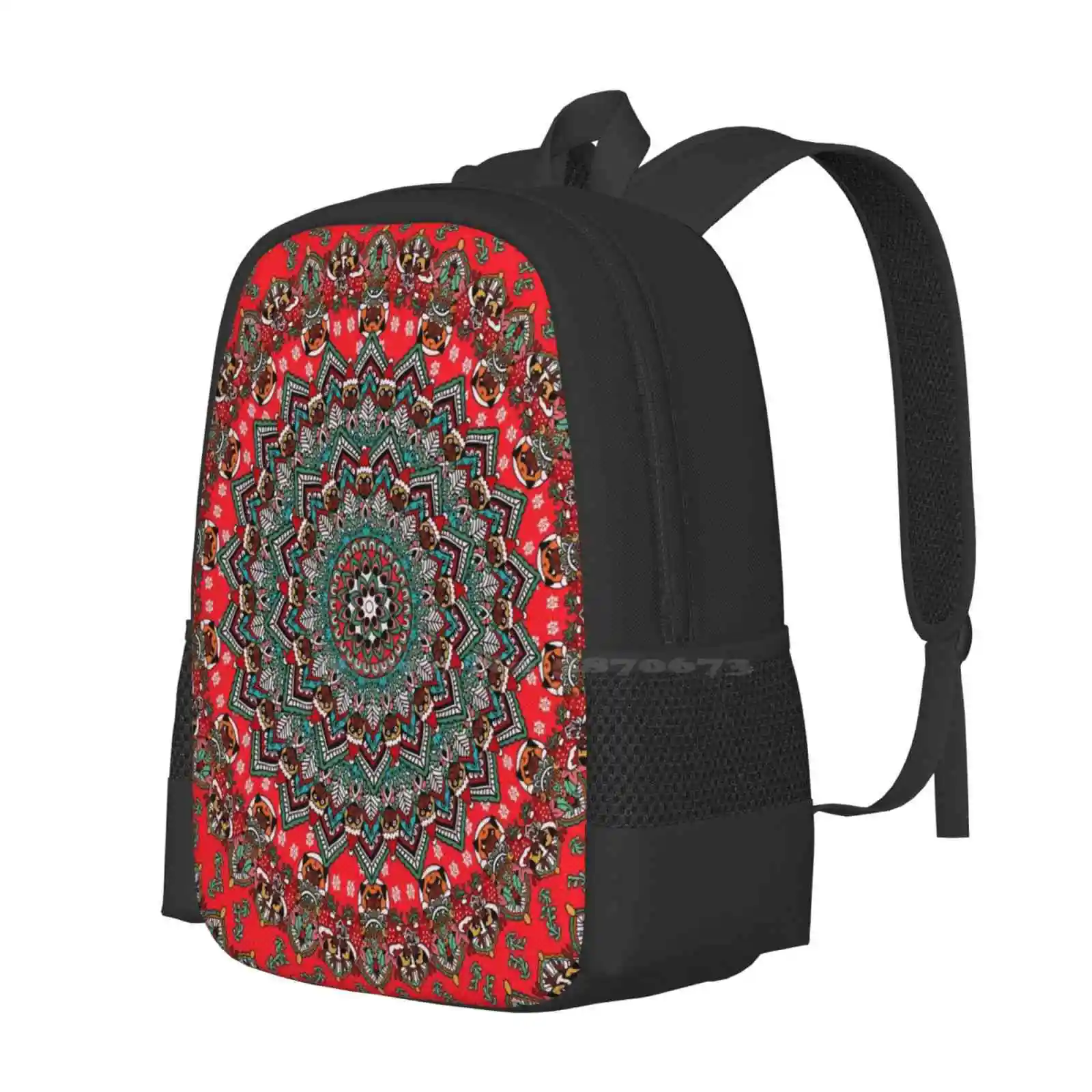 Mandala Christmas Pug Large Capacity School Backpack Laptop Bags Sparkling Beautifully Home Good Vibe Luxury Xmas Trees Amazing