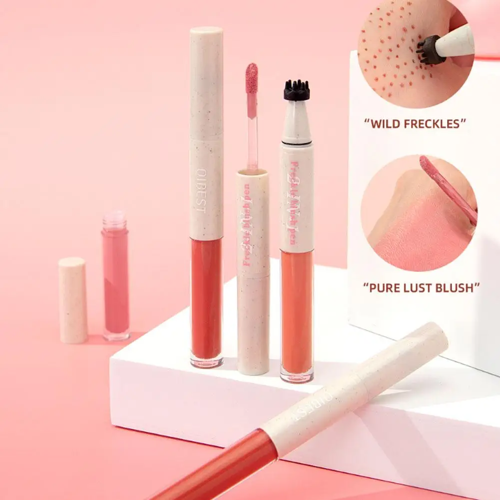 Pluma de sello de pecas de doble punta, rubor líquido, pecas naturales en colorete, 2 barras de maquillaje, lápiz multiusos duradero 1, resistente al agua, O9I1