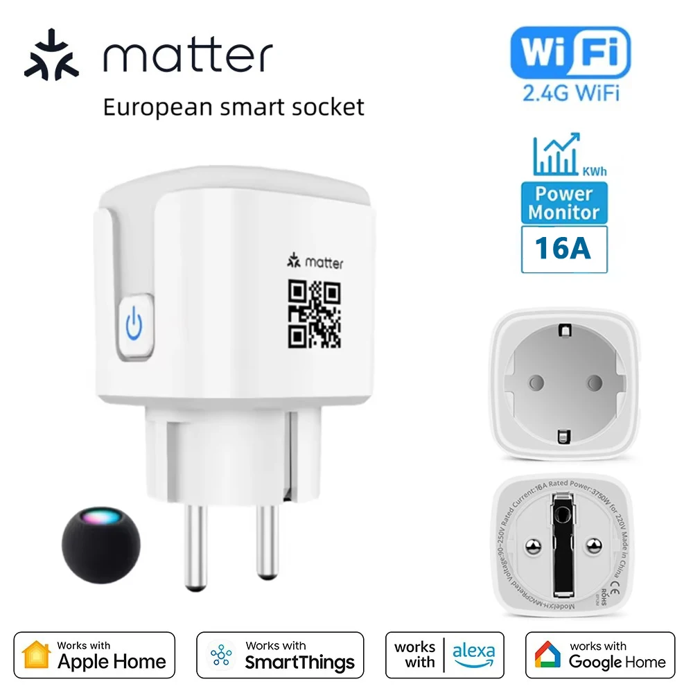 

Matter WiFi Smart Socket Plug EU 16A Works with Alexa Google Home