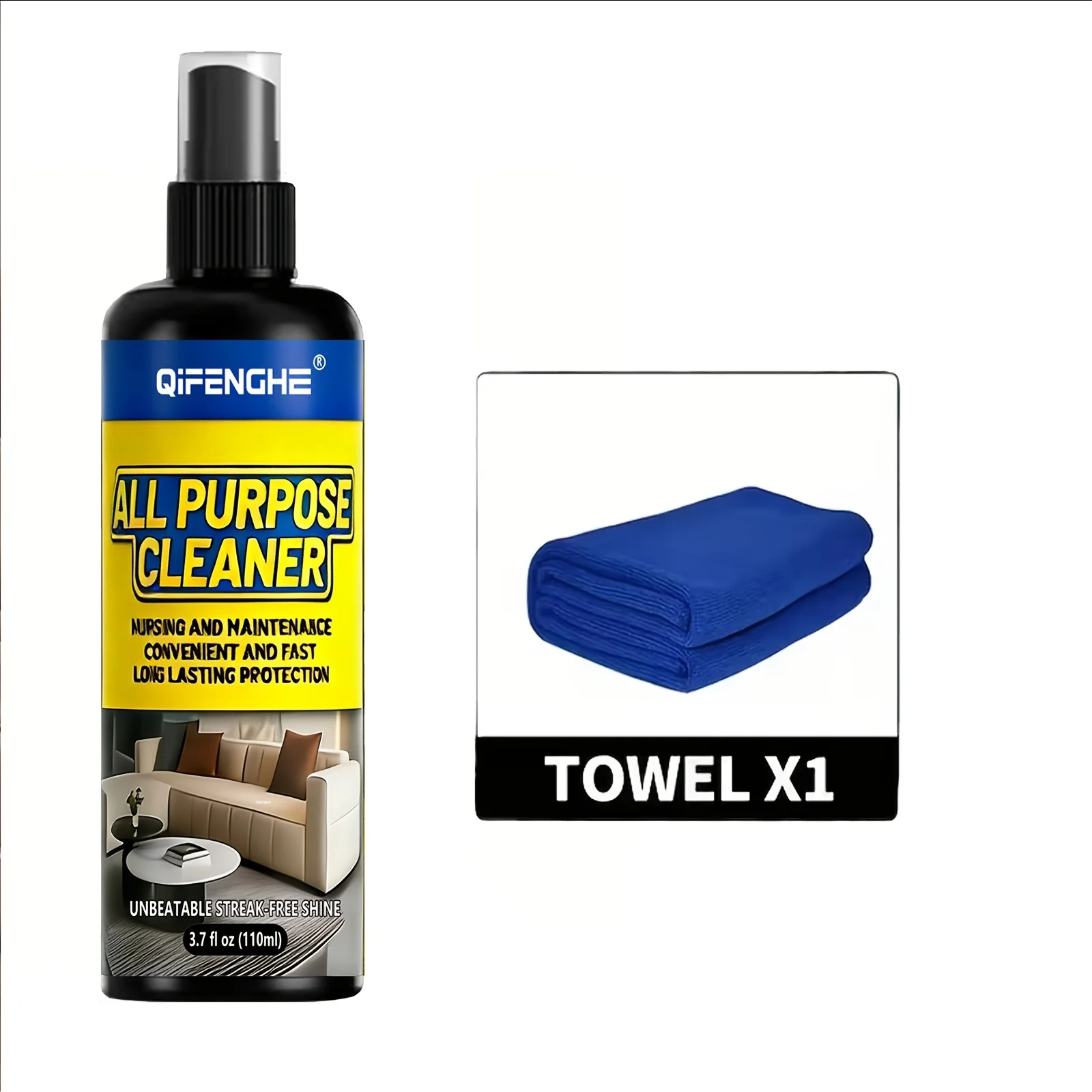 Multi-Surface All-Purpose Cleaner Spray with Microfiber Towel - Stain Remover for Fabric Sofa Carpet Upholstery No-Wash Cleaning view 3