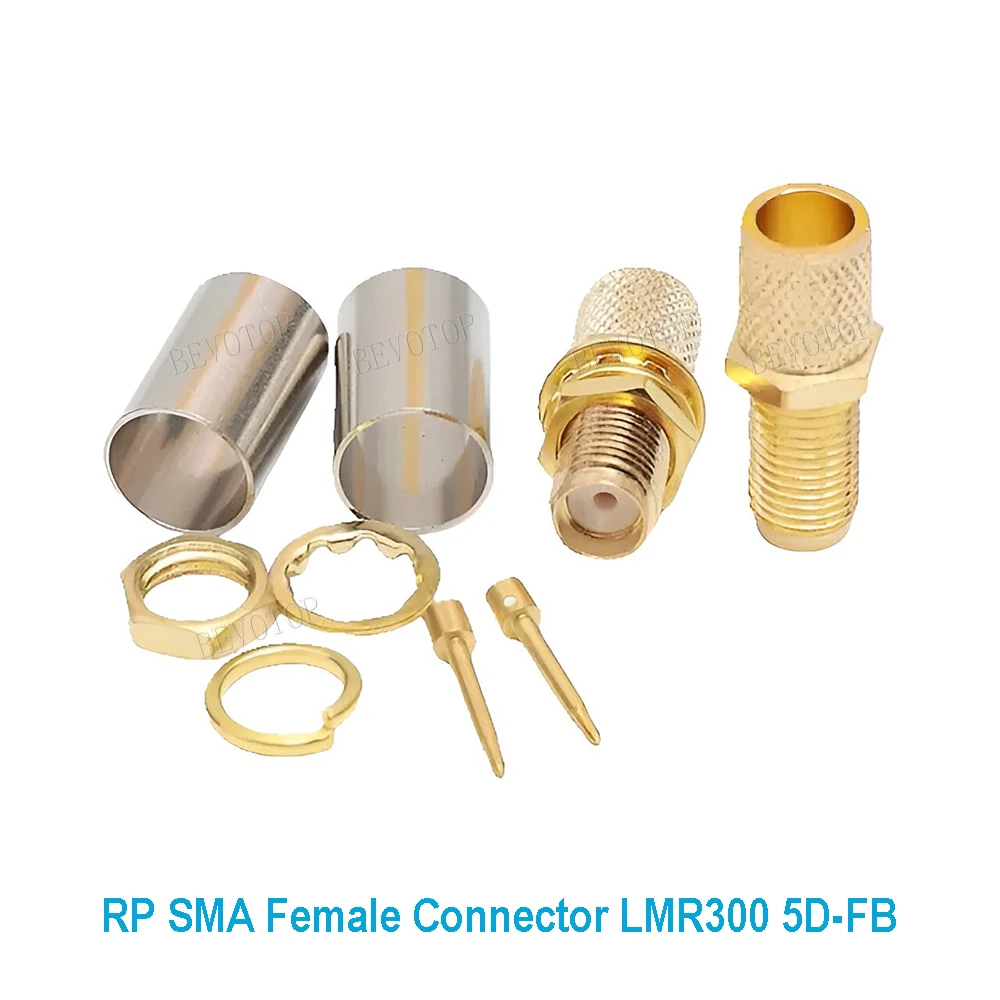 2Pcs/lot RP-SMA / SMA Male Female Connector for 5D-FB / LMR-300 Cable SMA 50-5 Crimp RF Coaxial Connector BEVOTOP Wholesales