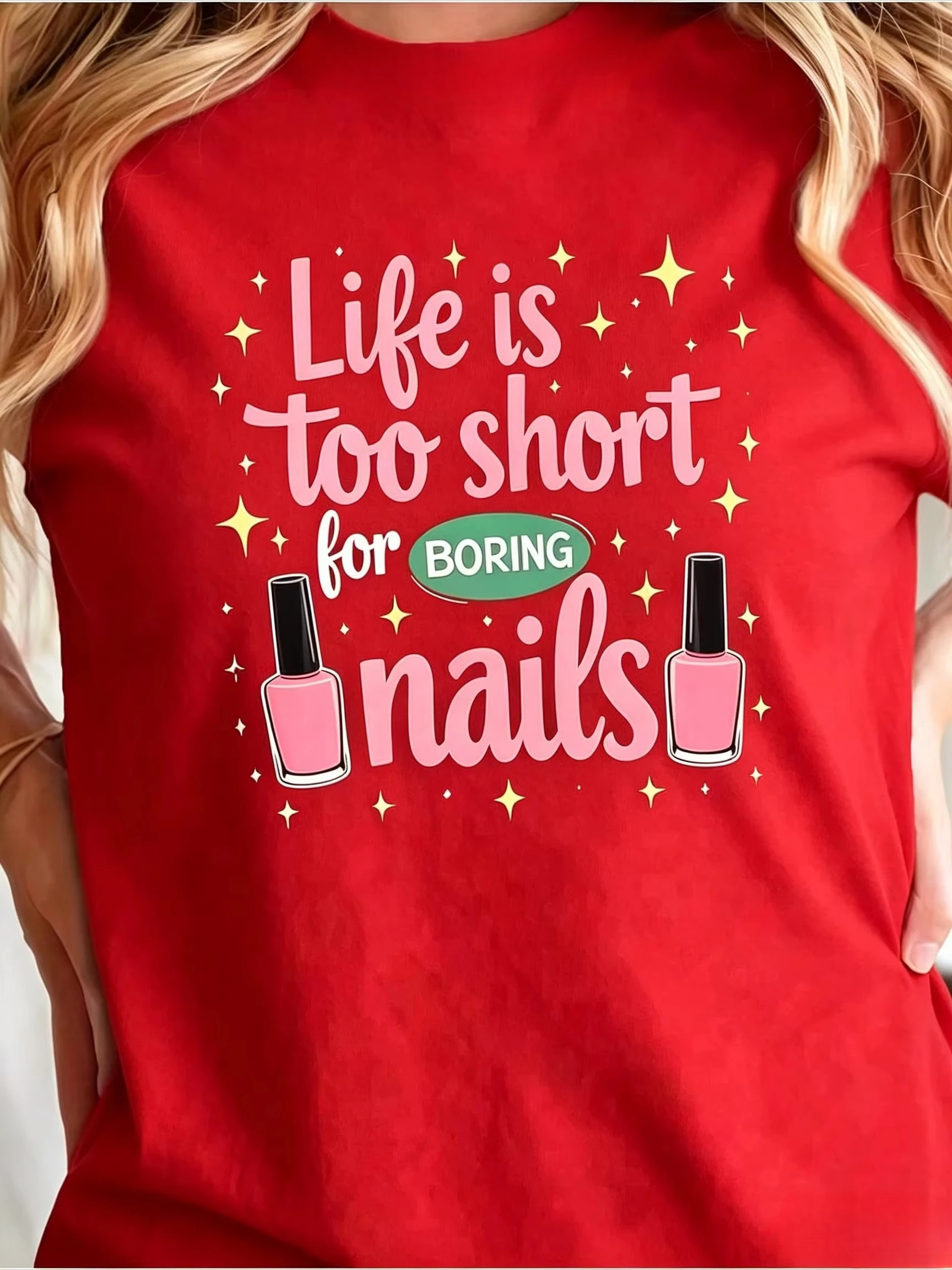 Women Aesthetic Summer Basic T-shirt Cream Beach Postcard Graphic Print Crew Neck Short Sleeve Casual Vacation Daily Y2k Clothes
