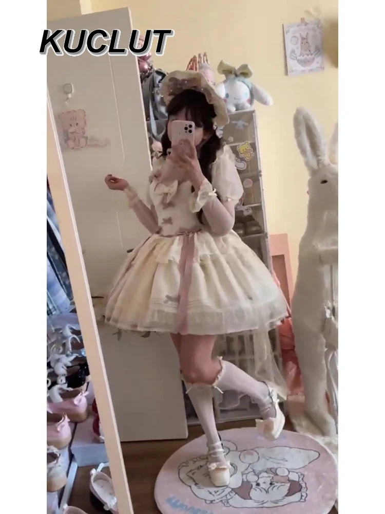 여성을위한 달콤하고 귀여운 짧은 드레스 Jsk 생일 푹신한 공주 드레스 후행 로리타 스타일 2025 새로운 봄 여름