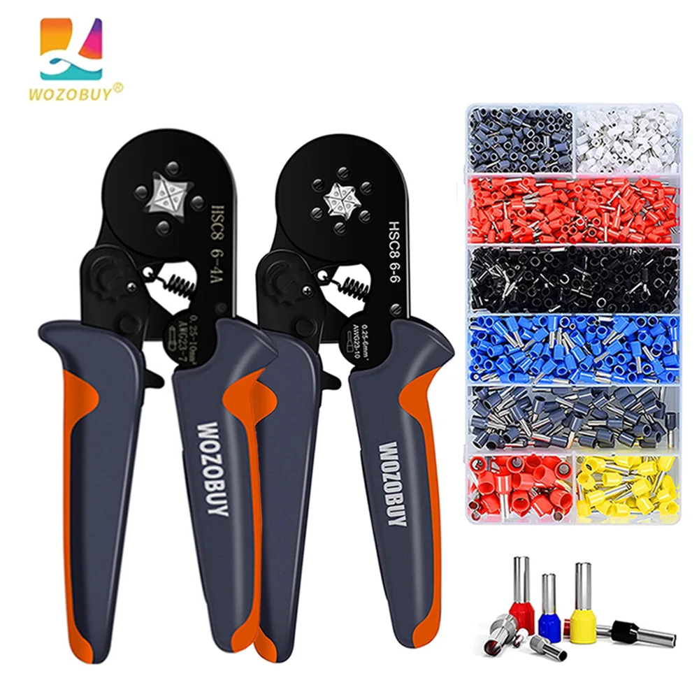 HSC8 6-6/6-4A Wire Terminal Ferrule Crimping Tool Kit,Self-Adjusting Ratchet Crimping Device, Cable Specification AWG23-10/23-7