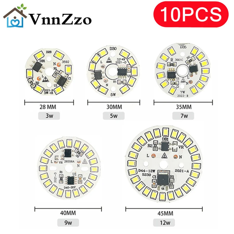 10pcs LED Chip for Lamp Bulb 3W 5W 7W 9W 12W 15W SMD 2835 Round Light Beads AC 220V-240V Bulb Chip Lighting Spotlight 90 Lumen