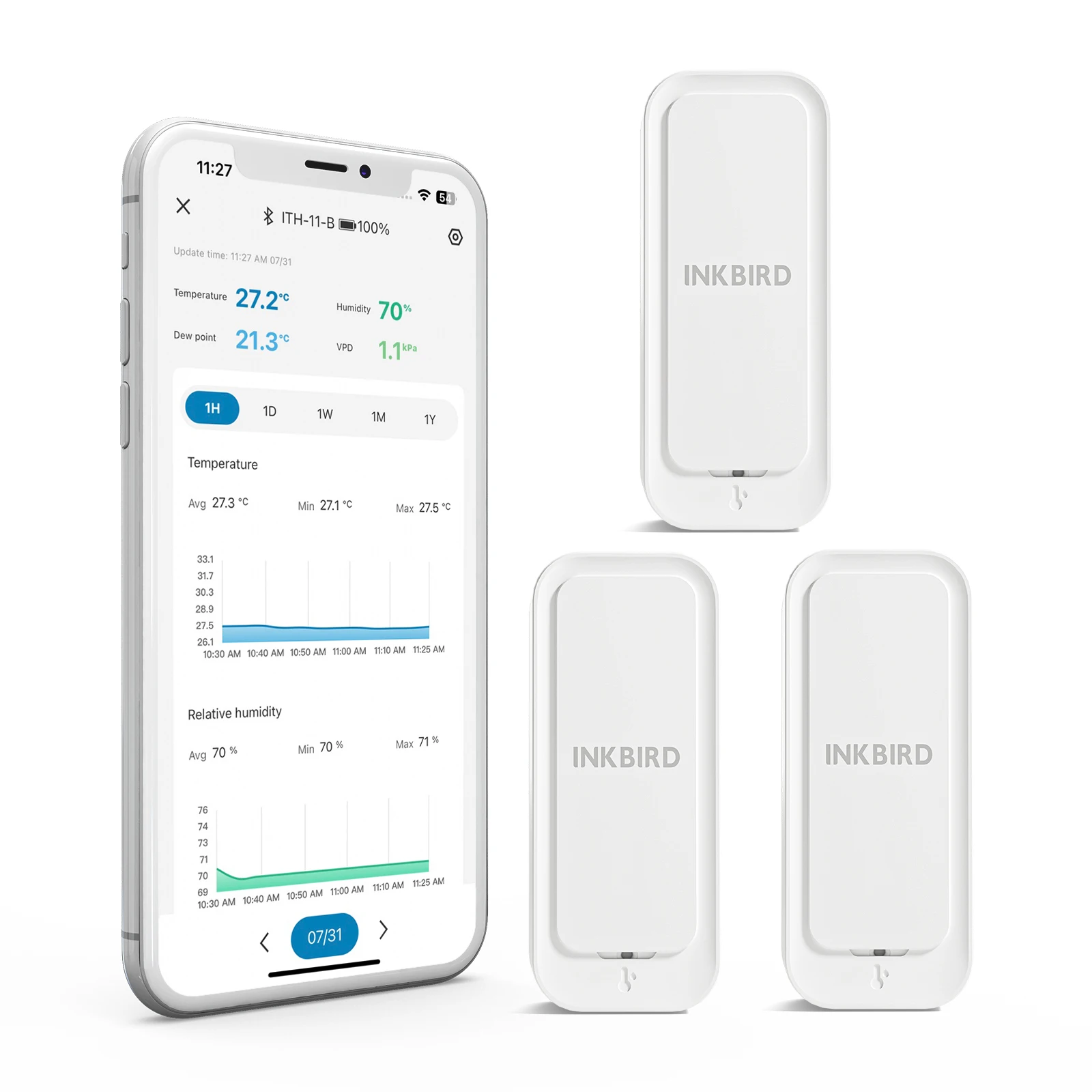 INKBIRD ITH-11-B Bluetooth-Thermo-Hygrometer, IP65-Temperatur-Feuchtigkeitsmonitor, APP-Fernbedienung, IP65 wasserdicht für Kühlschrank 4