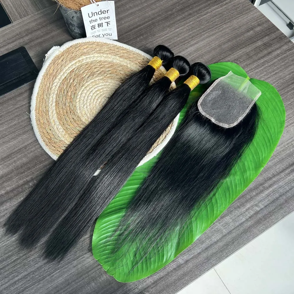Spring Hot 4x4 Lace Closure With Bundles Brazilian Weave 30 40 Inch Straight Human Hair Bundles With 5X5/13X4 Frontal Closures
