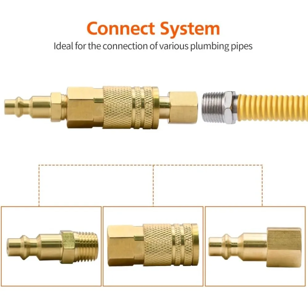5 Pack 1/4-Inch Brass Female Industrial Coupler | for Professional Jobsites and Automotive Shops