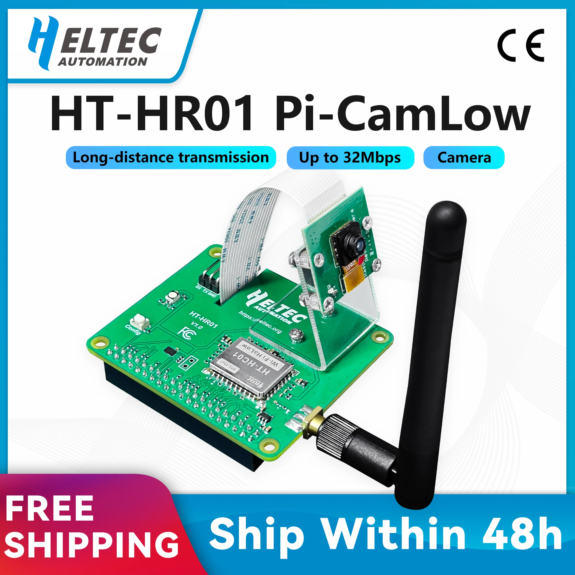 

Heltec Wi-Fi HaLow Module Pi-CamLow Raspberry Pi HAT 5MP Camera 2km Range 32.5Mbps High-Speed Data Transfer Mesh Networking