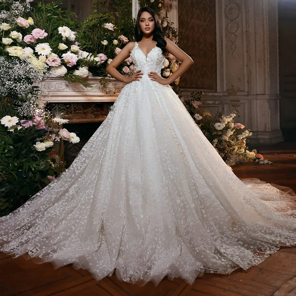 

Customzied Gorgeous Appliques Wedding Dresses 3D Flowers Robe De Mariee See Through Bodice Vestidos Novia Bridal Gown