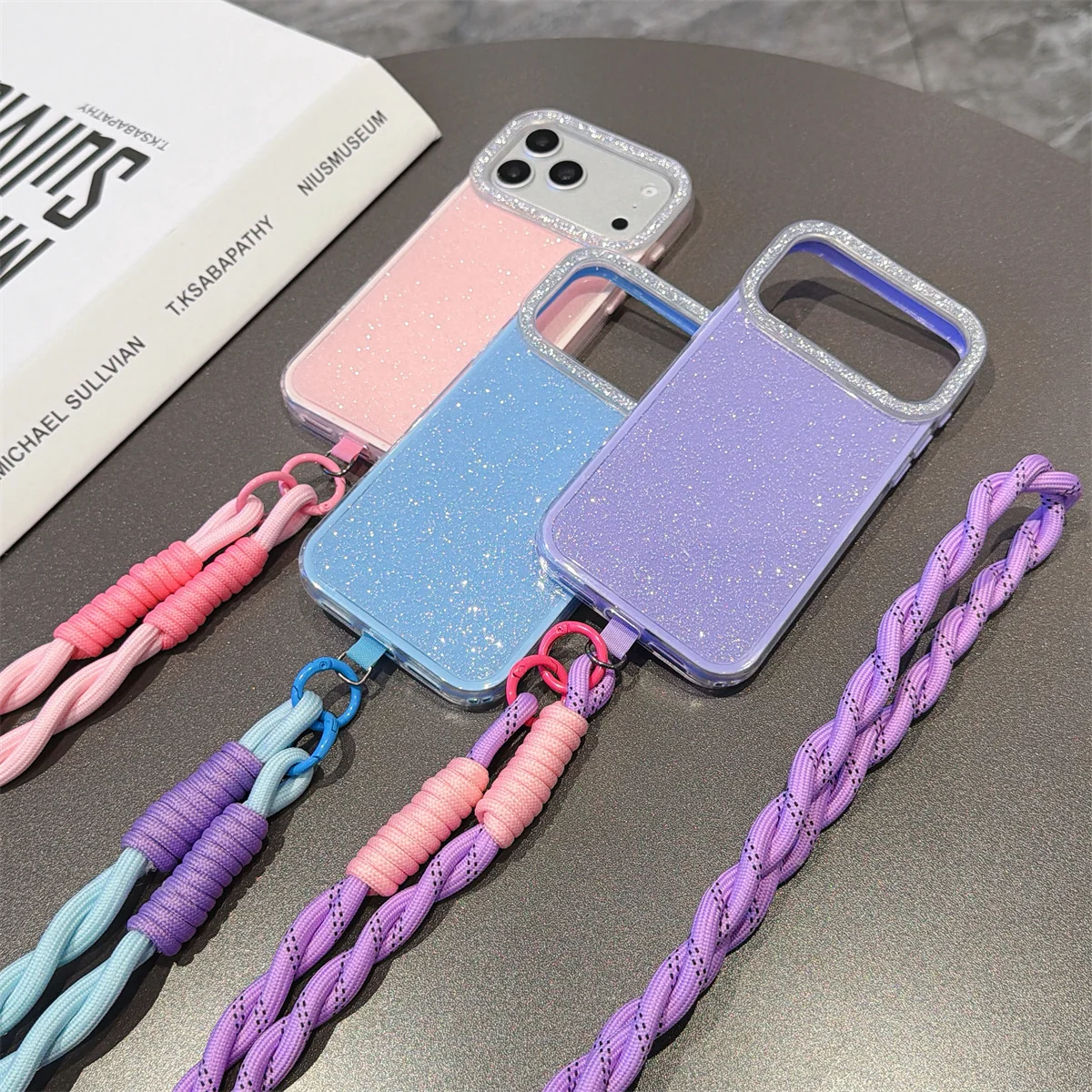 Fashion Glitter Shockproof Lanyard Case For iPhone 17 16 Pro Max 15 Plus 14 13 12 TPU Bumper Cover Crossbody Neck Cord Strap view 5