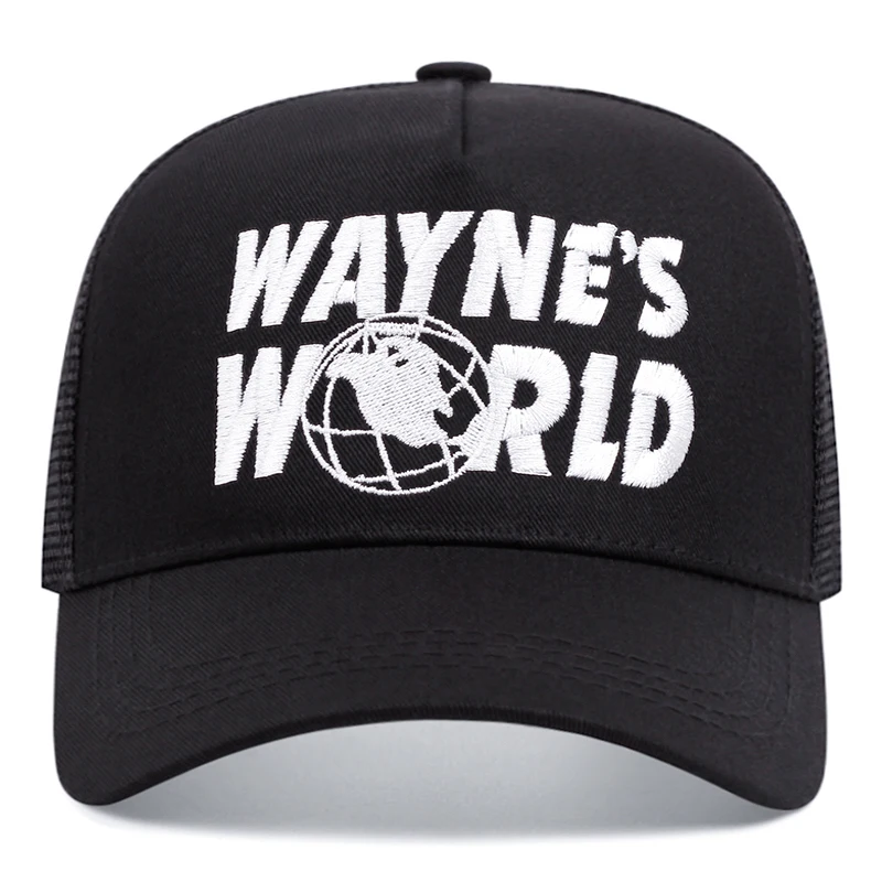 Wayne's World letter embroidery baseball caps outdoor casual hip-hop Summer sunshade breathable mesh cap trucker hat