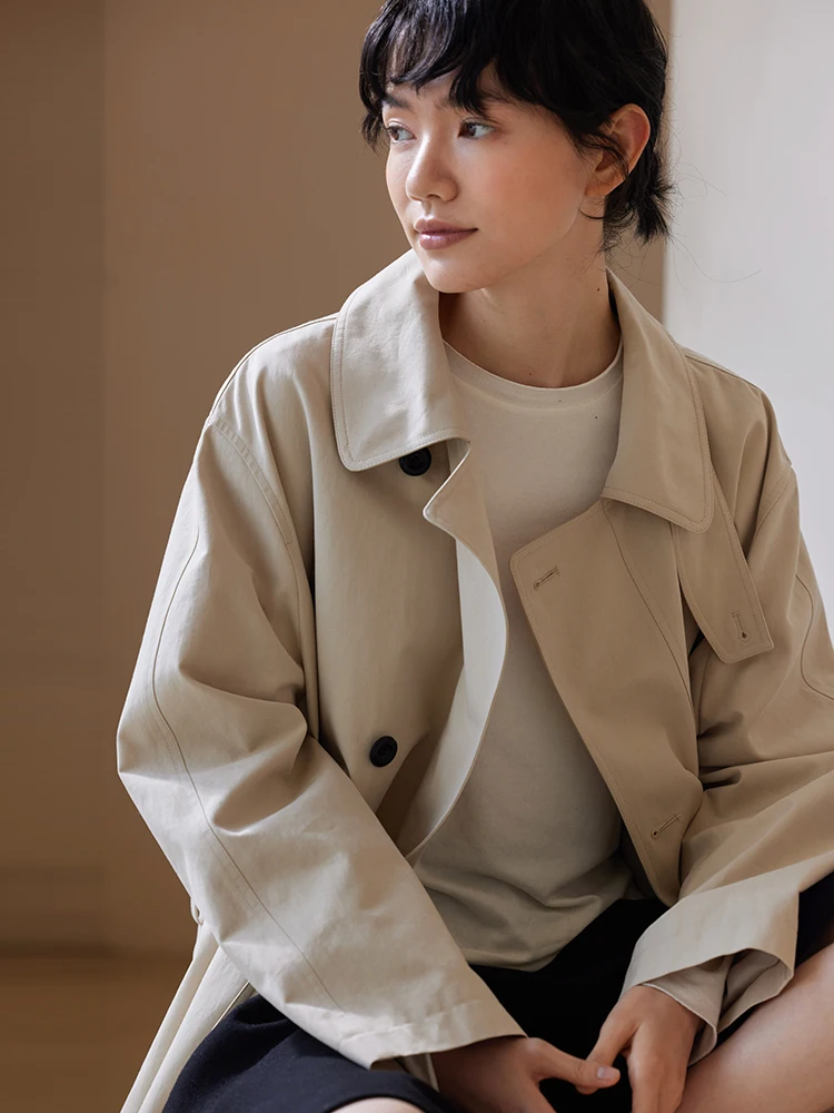 

Hacikis Miss Cotton Silk Blend Windbreaker Jaet Classic Tailored Long Commuter Sle Single Button Closure Long Sves