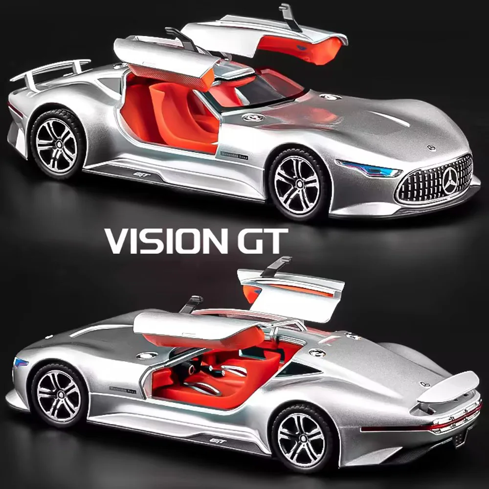 

1/24 Vision GT Toy Sport Car Model Alloy Diecast with Light Music Wheel Pull Back 2 Doors Opend Vehicle for Kids Birthday Gift