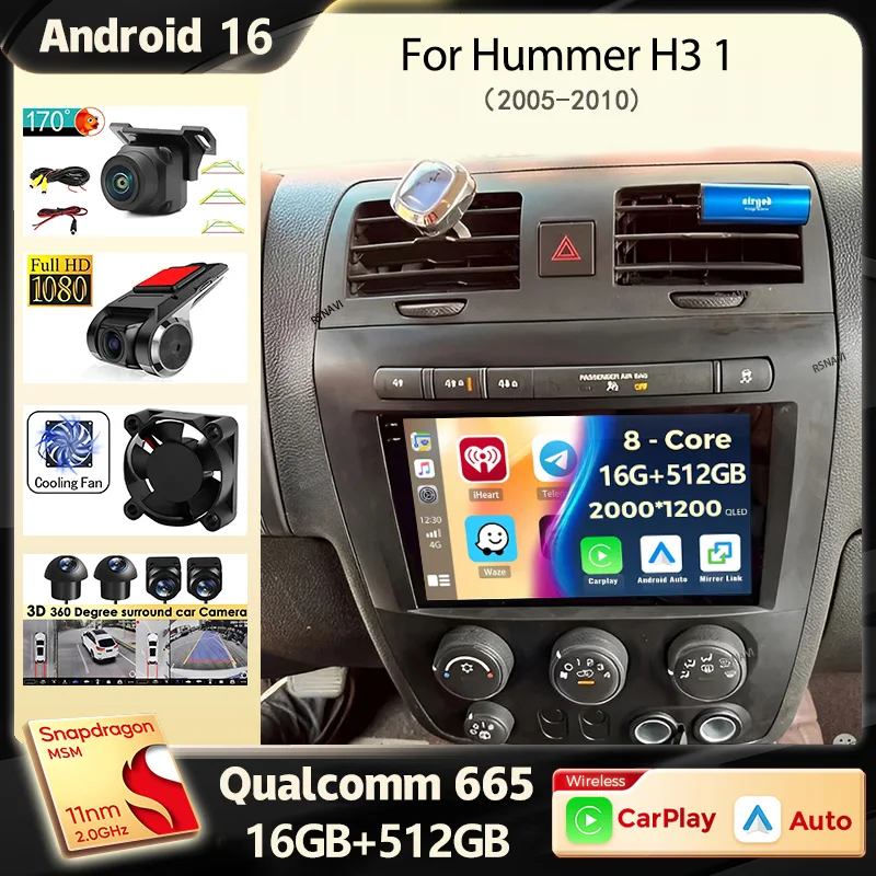 Android15 Car Radio For Hummer H3 1 2005 2006 2007 - 2010 Navigation GPS Multimedia Video Player Stereo wireless Carplay Auto 4G