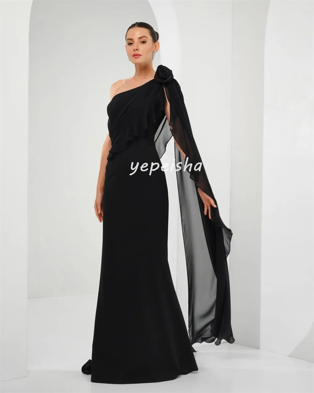 Customized Fashion Sizes Available Chiffon Pleat Ruched Flower Straight Off-the-shoulder Long Dresses Bespoke Occasion Dresses