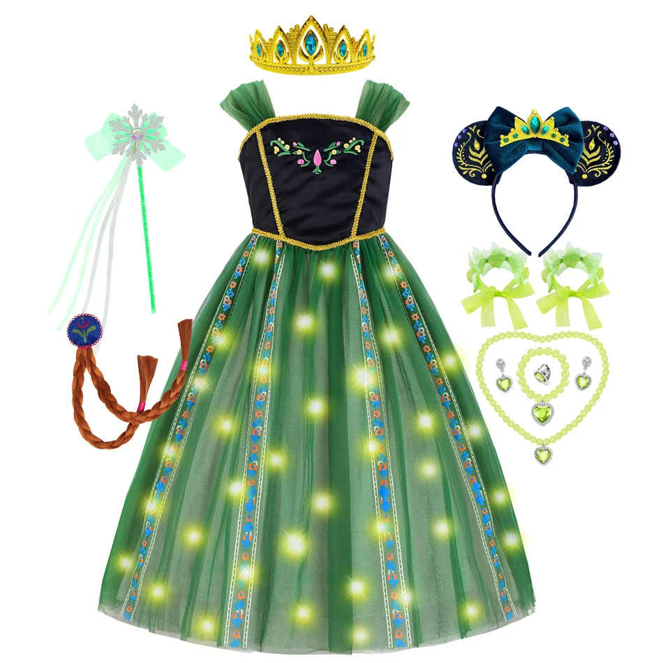 Anna Kids Princess Cosplay Costume Fancy Green LED Light Flashing Birthday Party Gowns Dress Girl Carnival Outfits - AliExpress 1501 Anna Kids Princess Cosplay Costume Fancy Green LED Light Flashing Birthday Party Gowns Dress Girl Carnival Outfits - AliExpress 1501