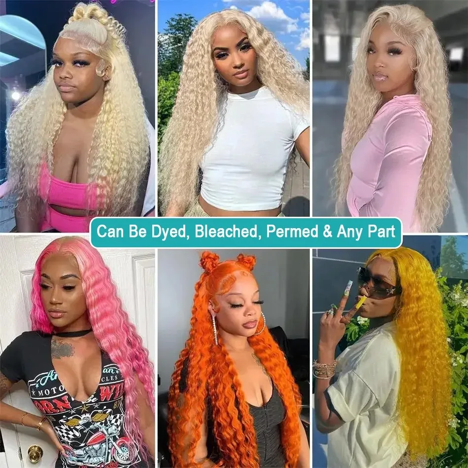 Human Hair Deep Wave 13x4 Lace Frontal Wig 13x6 30 Inch 200 density Curly 613 Honey Blonde Lace Front Brazilian For Black Women